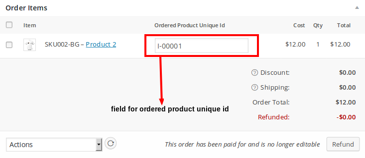 ordered product identifier