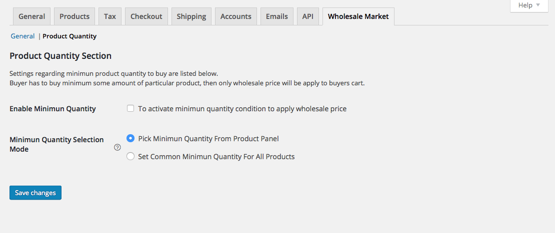 wholesale market product settings