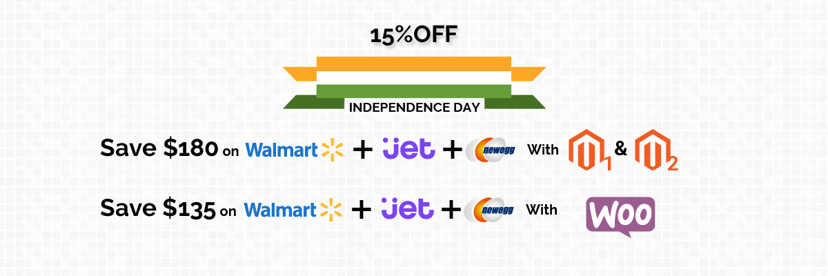 U.S. benefits from Indian Independence Day: 15% off on combined purchase of multi channel listing software for Walmart, Jet, Newegg