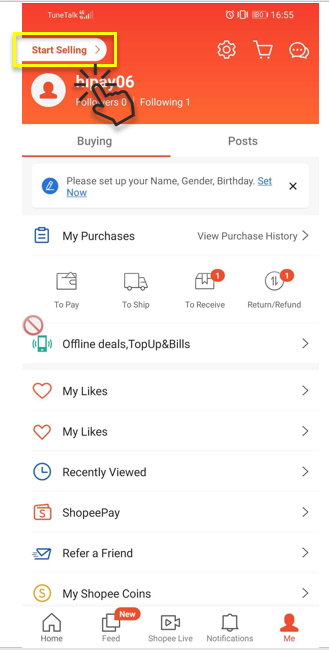 sell on shopee - start selling button 