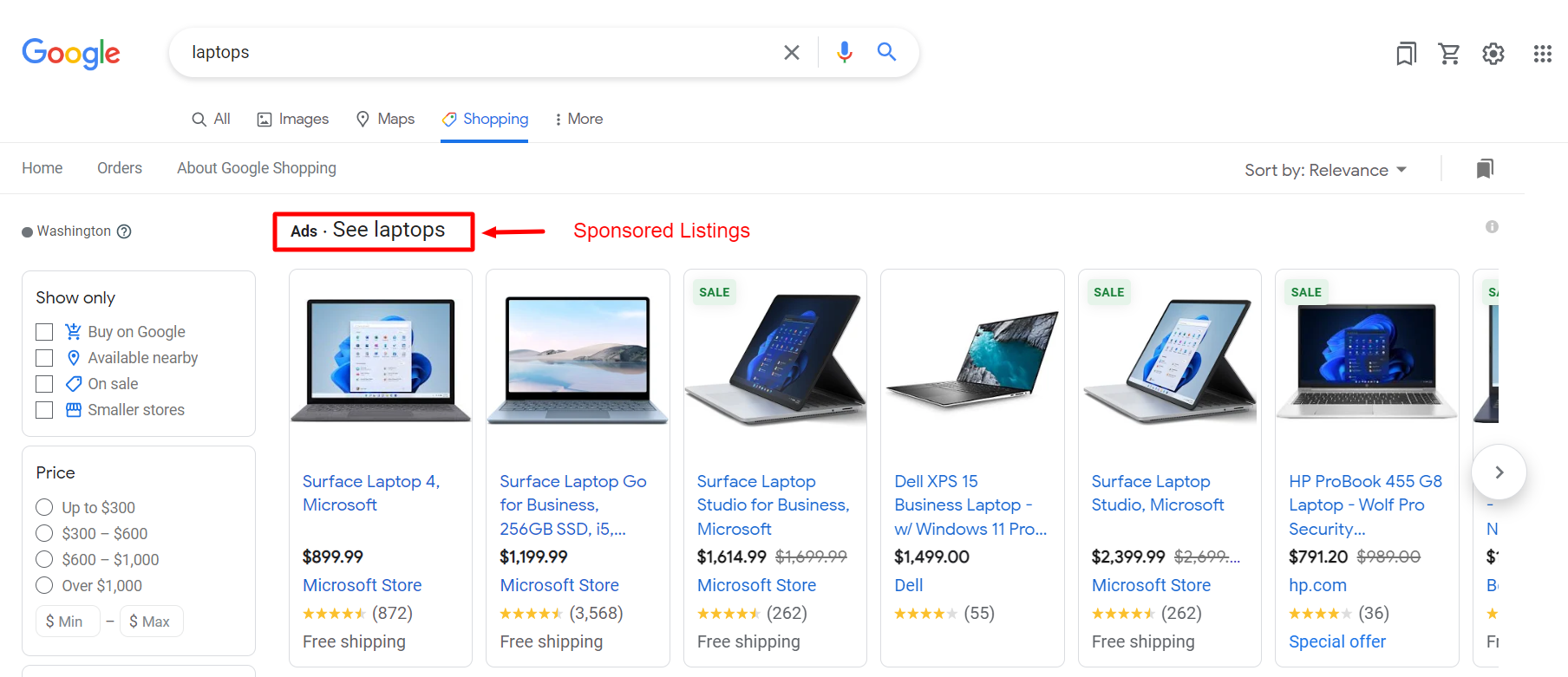 Sponsored Listings - Free listings across Google surfaces