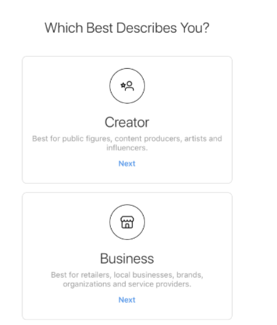 Types of Instagram business account