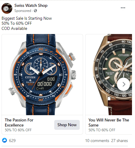 Swiss watch shop on facebook