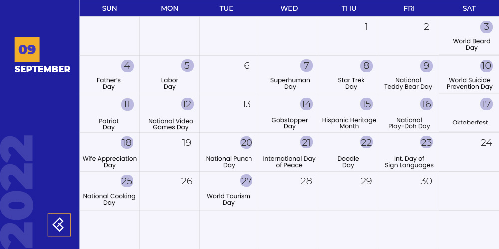 September 2022 eCommerce calendar