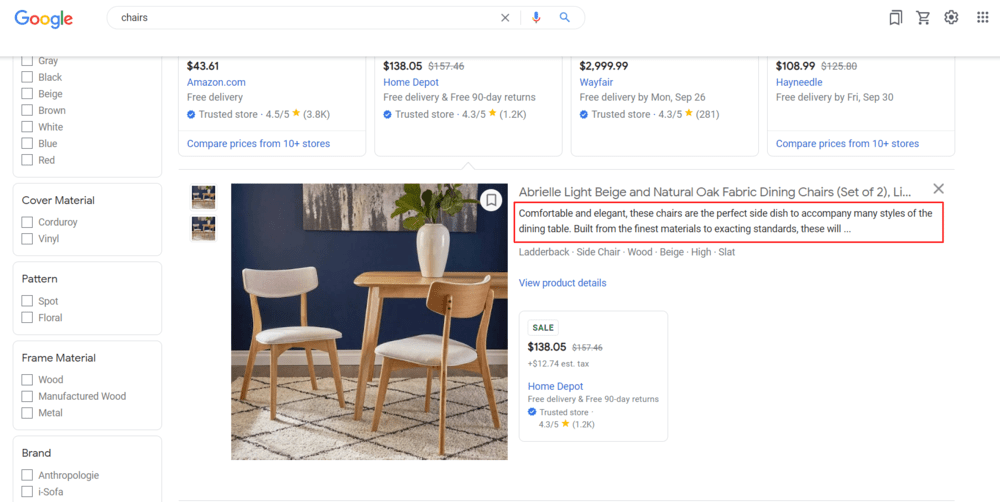 Description Fixes of google shopping feed for Shopify
