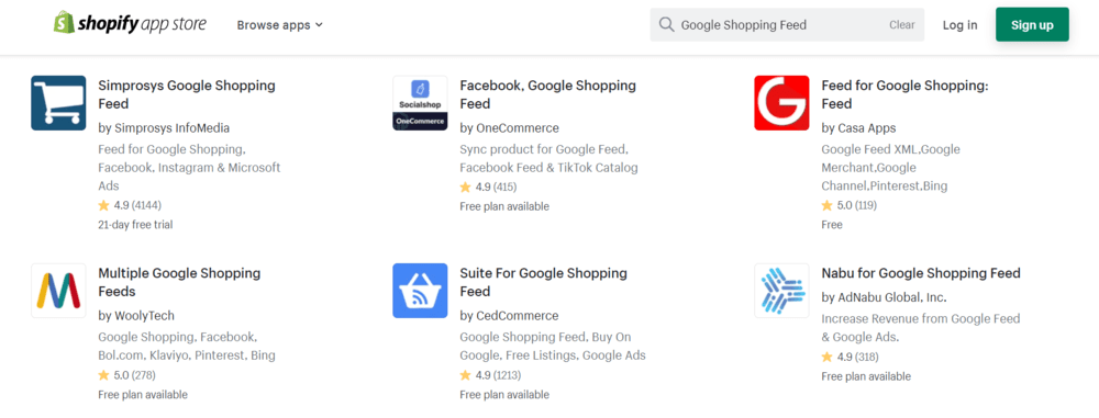 Google Shopping Feed Apps on Shopify App Store